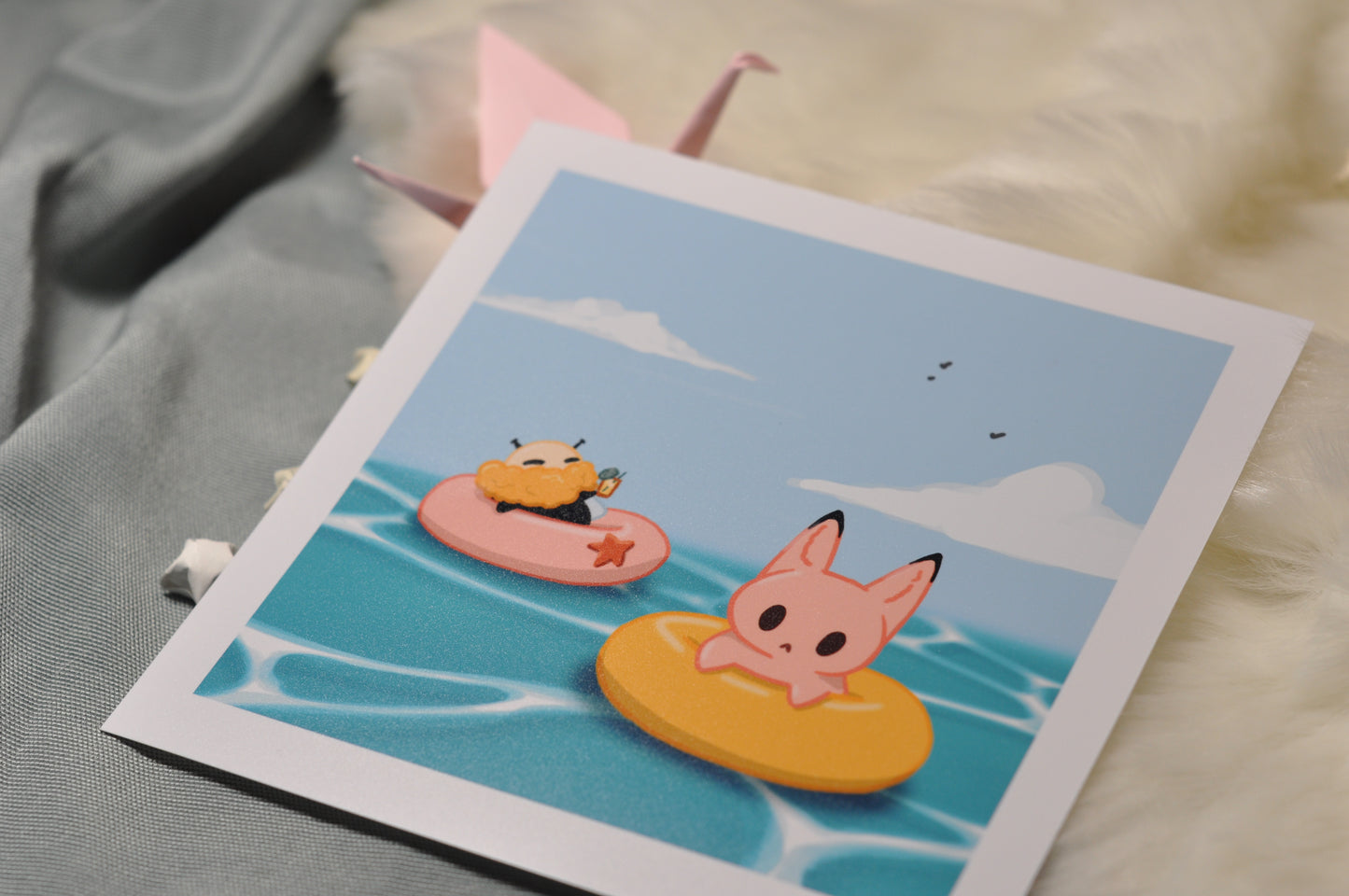 Swimming Bee & Fox Print